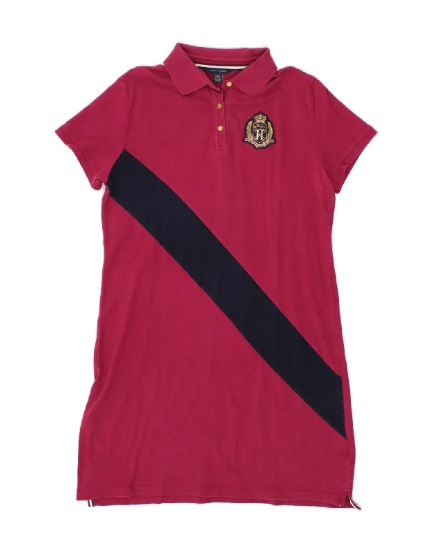 TOMMY HILFIGER Womens Polo Dress UK 18 XL Pink Colourblock Cotton Tunic Top Casual