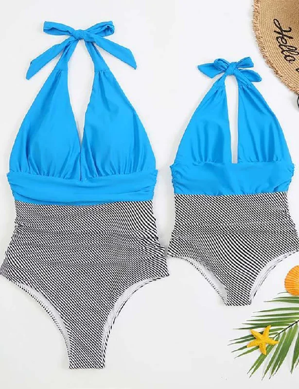 Family Matching One Piece Swimsuit Backless Swimsuit Plunge Back Swimsuit