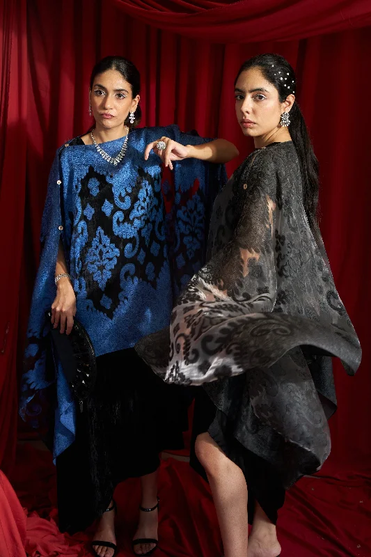 Slip Easy Dress With Organza Cape - Blue and Black Tunics Timeless classic