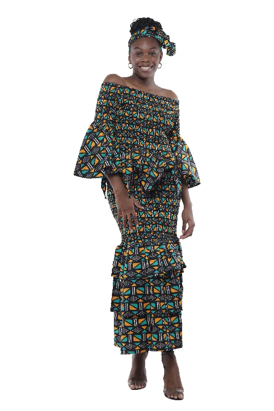 African Zig Zag Hem Top and Fish Tail Skirt Set casual skirt length