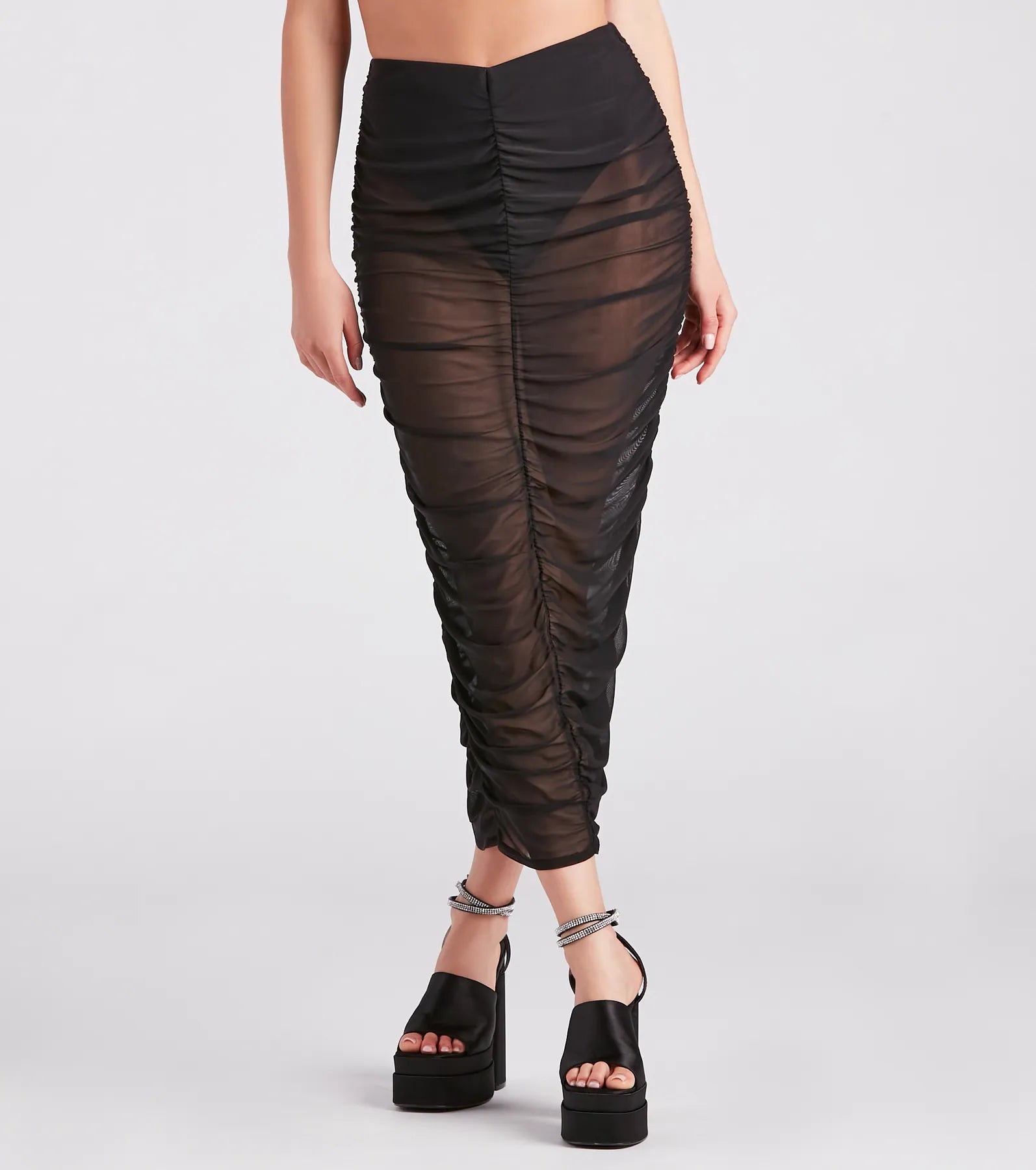 Sheerly Sexy Ruched Midi Skirt chiffon skirt floaty