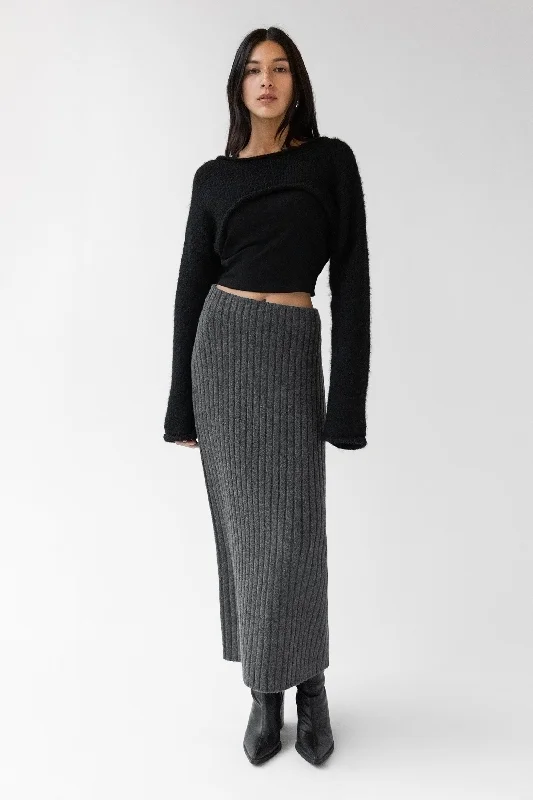 HIGH-RISE RIBBED KNIT MIDI SKIRT lace skirt intricate