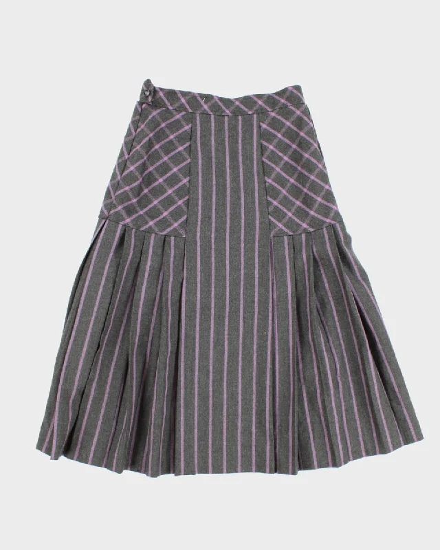 80's Vintage Pleated Check Skirt with Button Detailing - S leather skirt refined