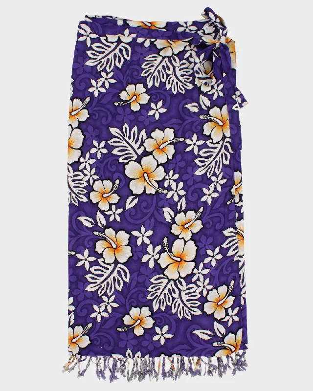 Purple Floral Wrap Skirt - Adjustable high slit skirt