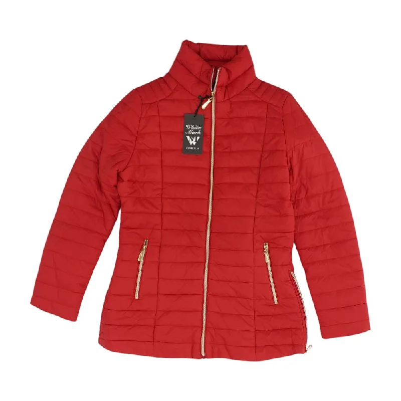 Red Solid Puffer Jacket Knit Fabric Woven Fabric Fleece Fabric