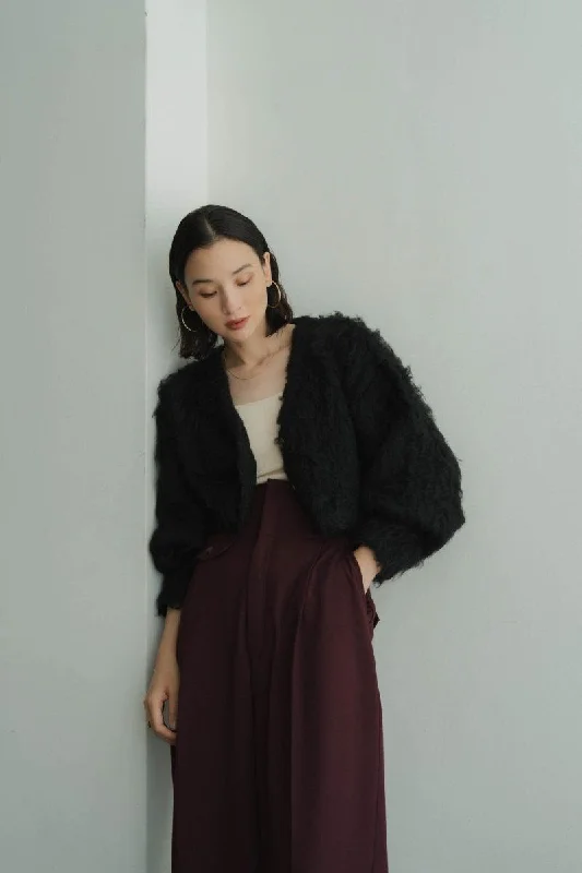 Minimal Shaggy Cardigan/Black Real Fur Shearling Chenille