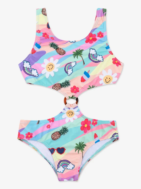 Naomi Printed Cut-Out One Piece Swimsuit Sleek Racerback Swimsuit