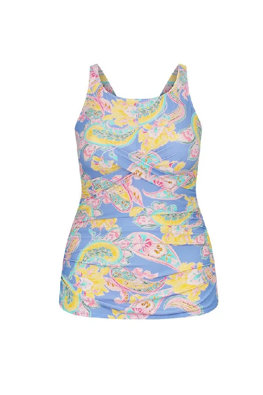 Paisley Pop High Neck Twist Front Tankini Top Tropical Print One-Piece